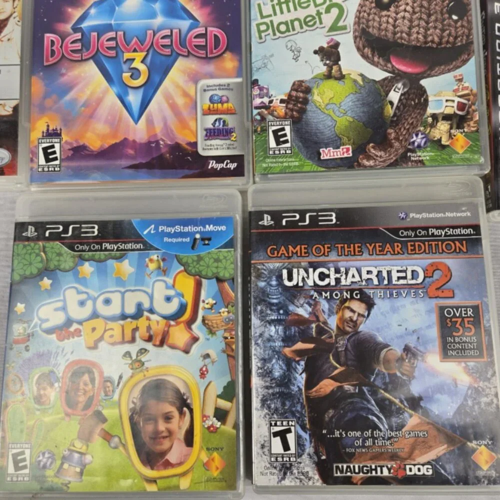 PS3 Lot of 10 PlayStation 3 Call Duty, NBA, Guitar, MLB, Uncharted 2, Speed Work